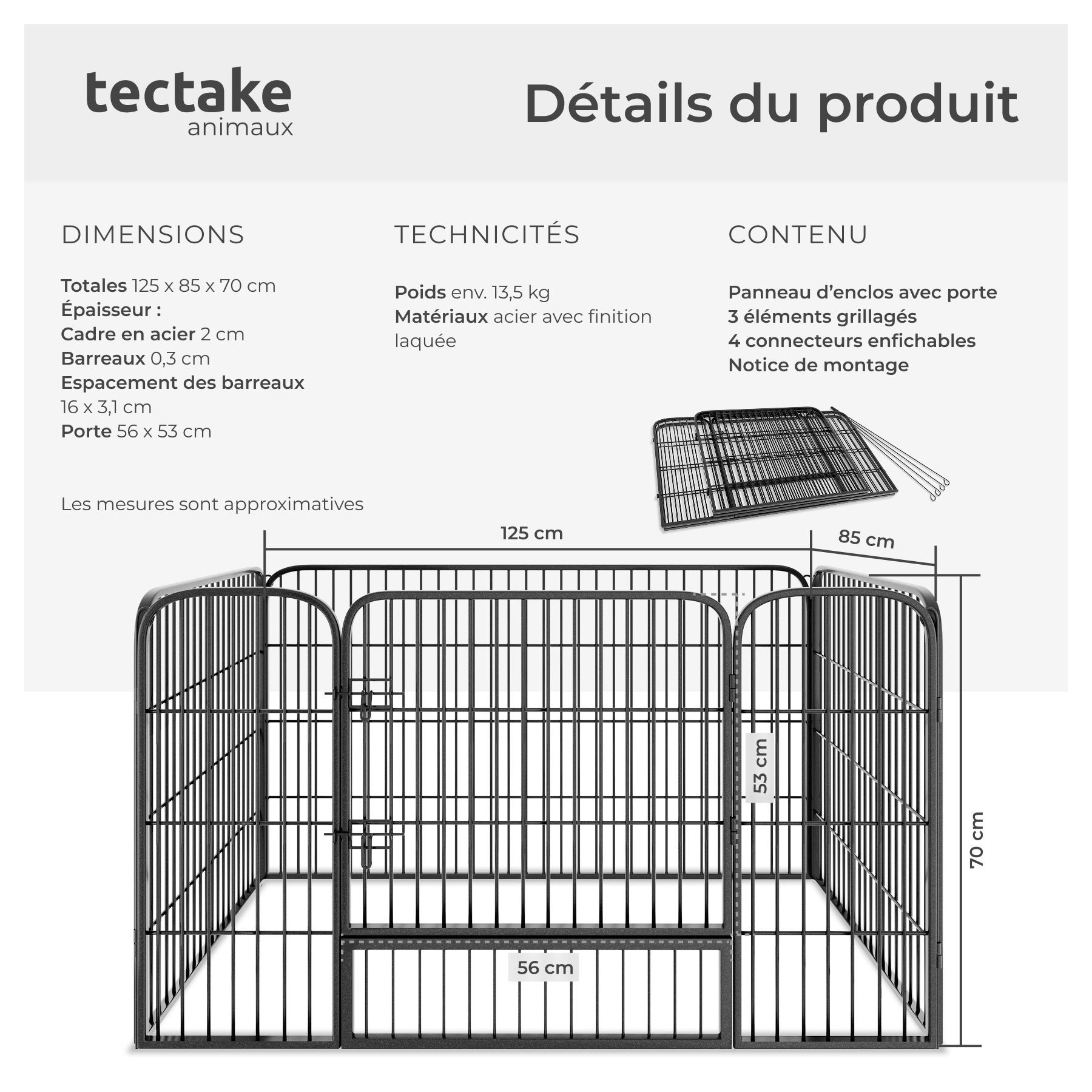 TECTAKE Parque para cachorros 4 peças, dobrável - 6