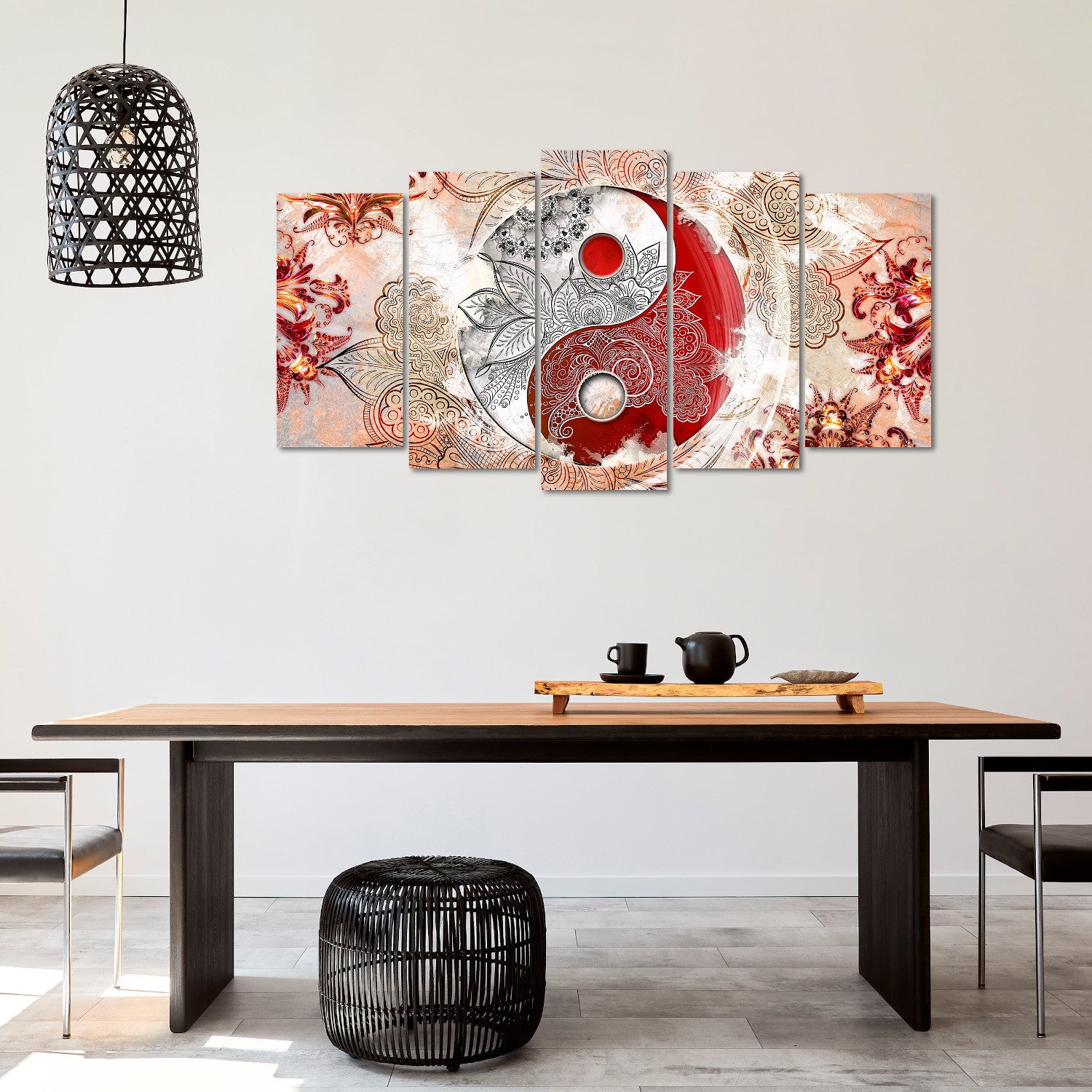 DekoArte - Impression Sur Toile Moderne | Décoration Pour Le Salon Ou Chambre | Ying Yang Zen Beige Rouge | 150x80cm - 3