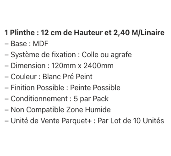 Lot de 5 Plinthes Moulurées : Type British 120mm (Prépeint Blanc) 2.4M - 3