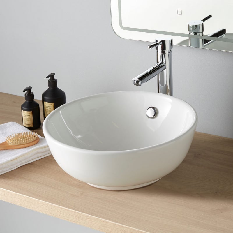 Vasque à poser ronde céramique blanc mat GoodHome Samal