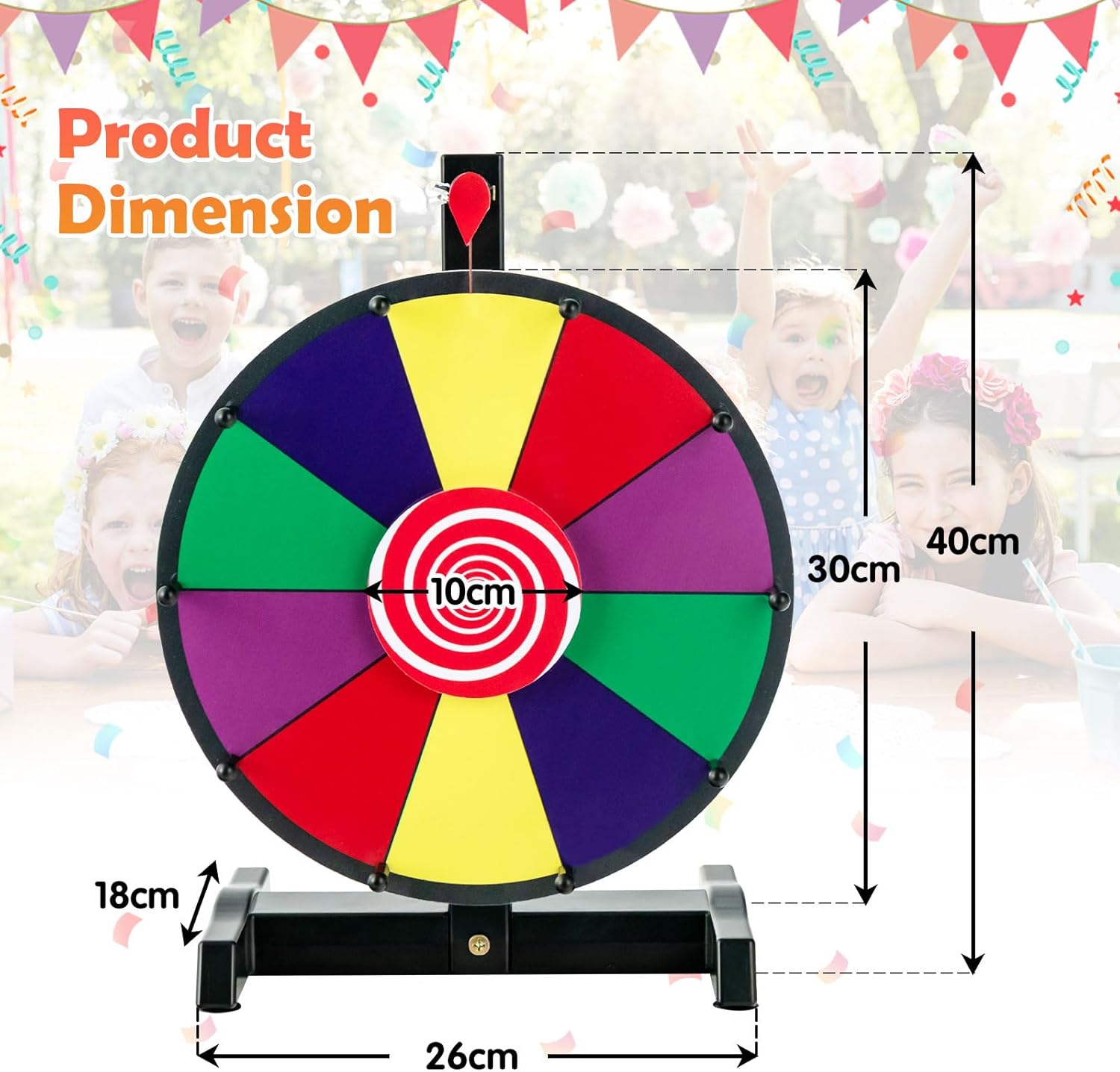 Roue de Fortune Φ30 CM, Roue de Prix & 10 Emplacements Personnalisable, Roue de Jeu avec Stylo Effaçable Gomme, pour Fêtes, Anniversaires (12