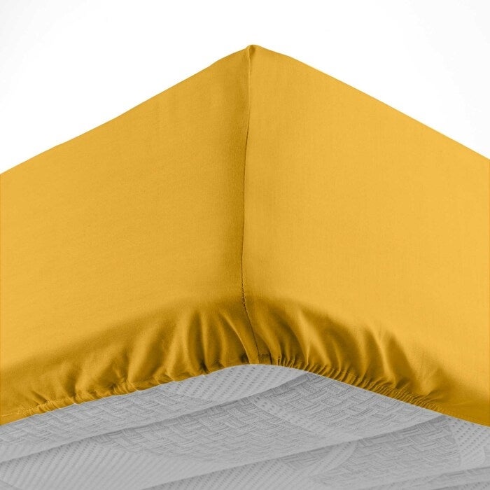 Drap housse 1 personne 90 x 190 cm uni 57 fils lina Curry - 2