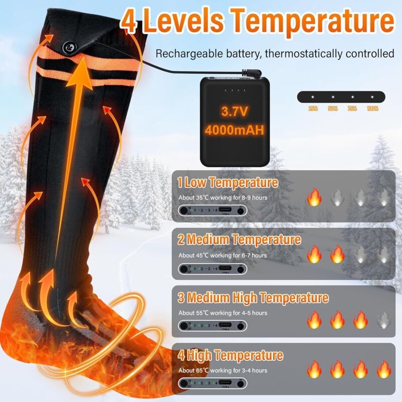 6000Mah Calze Riscaldate A Batteria, Calzini Riscaldanti Ricaricabili