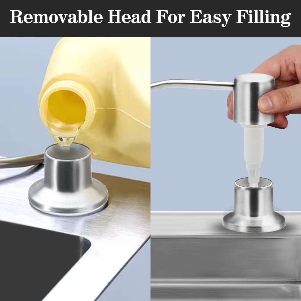 Distributeur de savon pour évier de cuisine, 500 ml, rechargeable, en acier inoxydable, avec pompe rotative à 360° (argent) - 3
