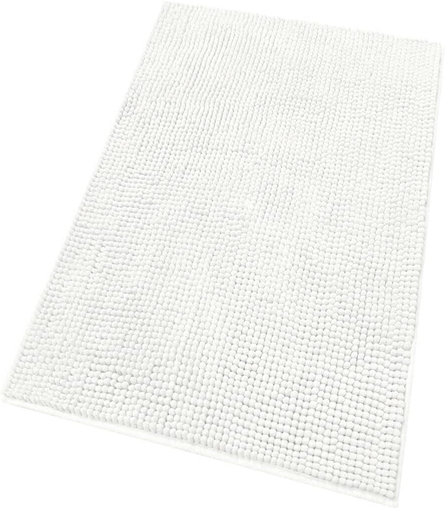 Alfombra de baño 50x80 cm pie de cama cómodo suave antideslizante absorbente color sólido pelo largo blanco