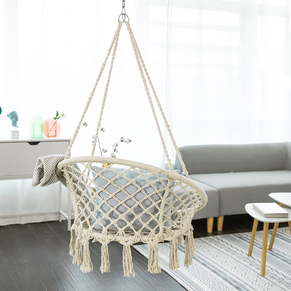 Sobuy Ogs42-mi Chaise Suspendue À Franges En Corde De Coton, Hamac Suspendu Macramé, Fauteuil Balançoire - 8