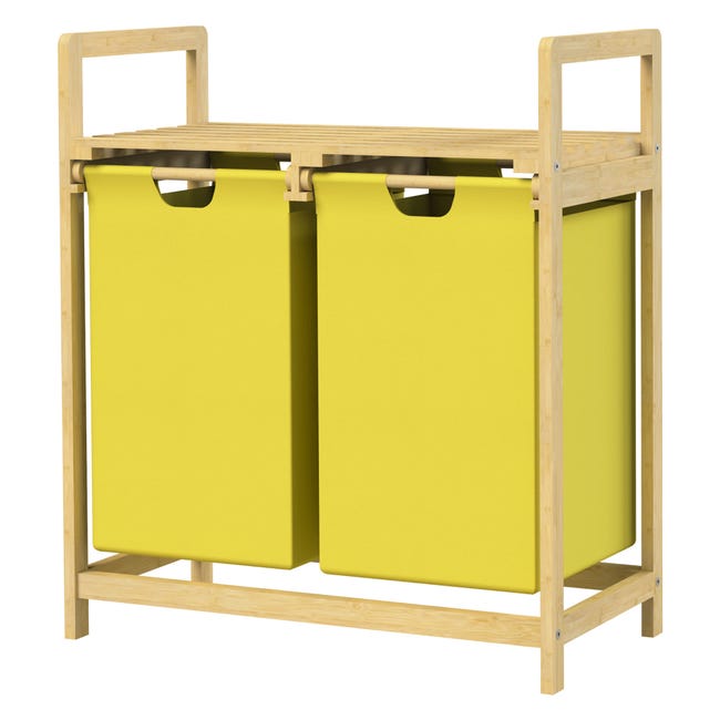 Cesto portabiancheria in legno bambù 2 scomparti sacchetti per biancheria giallo | Leroy Merlin Cesto portabiancheria in legno bambù 2 scomparti sacchetti per biancheria giallo | Leroy Merlin