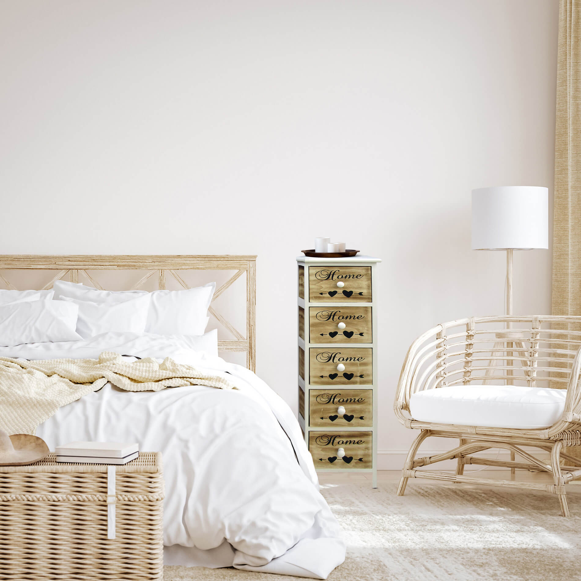 Commode Rebecca Mobili Chiffonier 5 Tiroirs Bois Marron Blanc 91x26x30 - 3