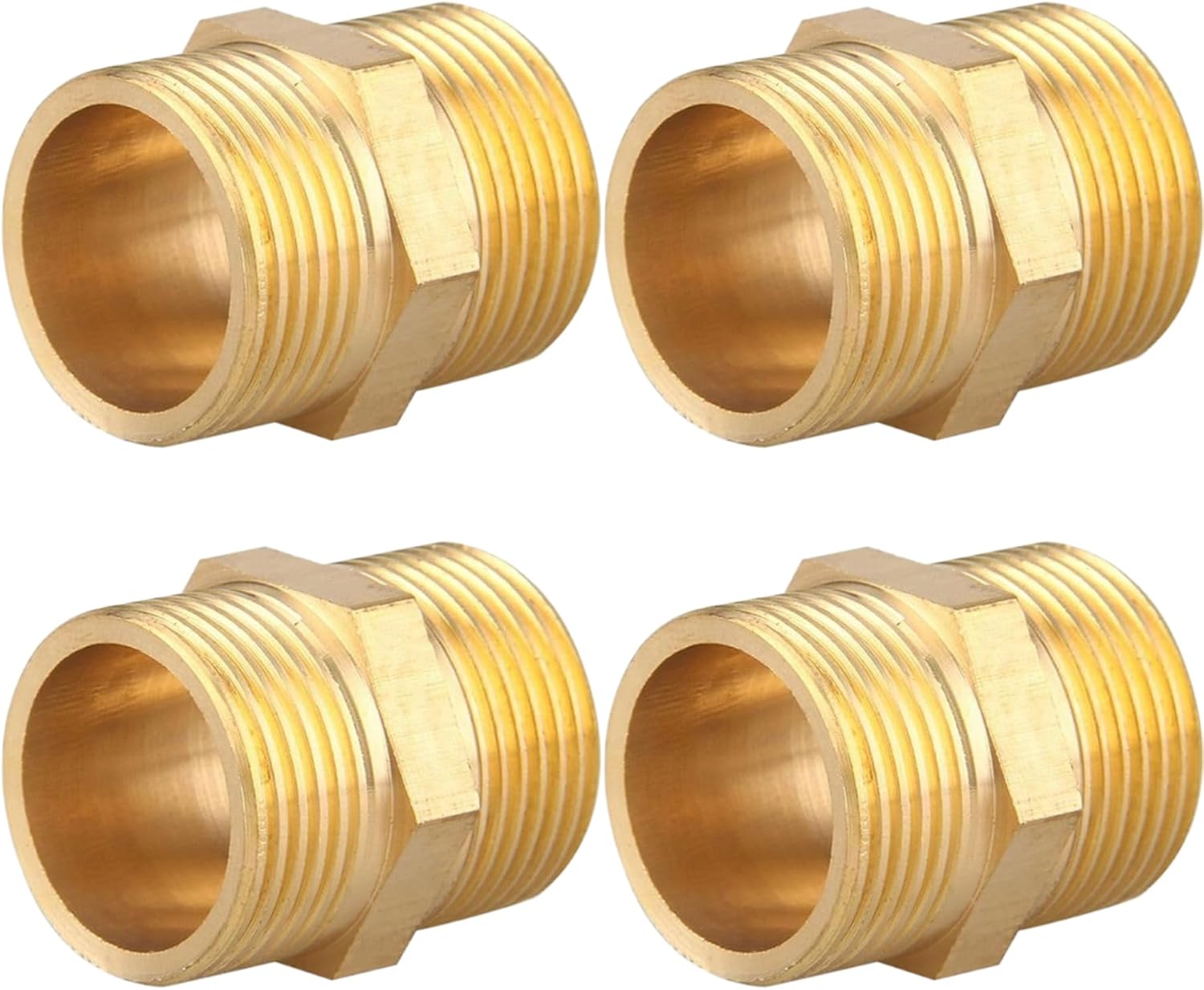 Podwójny nyplowy łącznik mosiężny G1/2" (Ø 20mm), 4 sztuki, sześciokątne złącze do solidnych połączeń