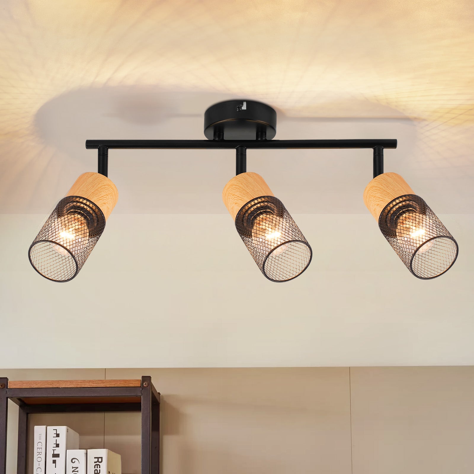 ZMH Reflektor sufitowy 3-płomieniowy 350° regulowany czarny Lampa w stylu vintage do przedpokoju Salon