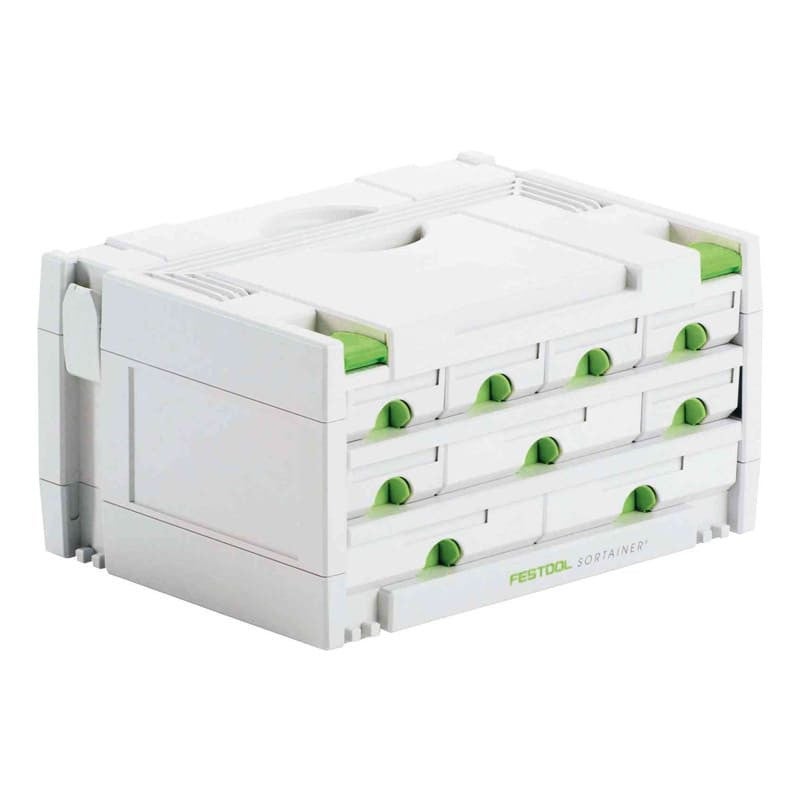Skrzynka narzędziowa Festool SYS3-SORT z 9 modułowymi szufladami i możliwością sztaplowania