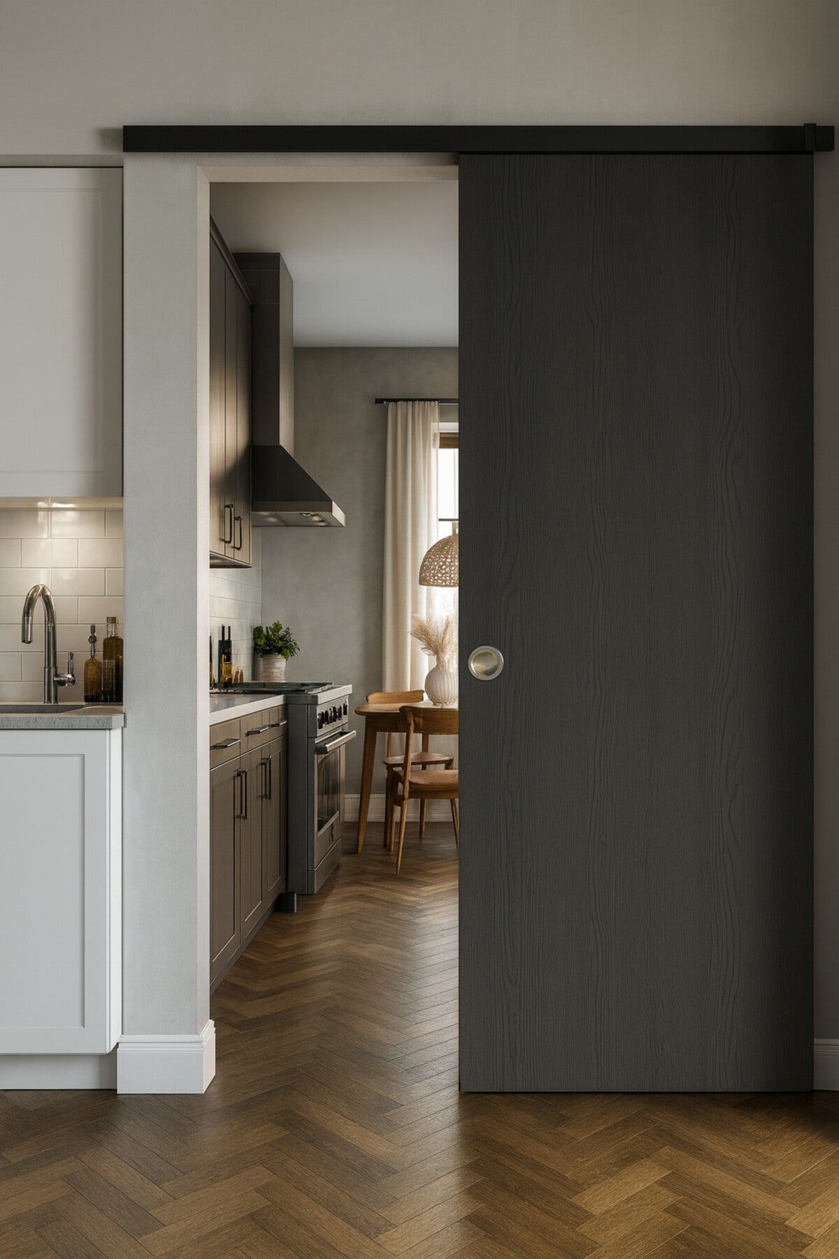 Porte Coulissante Grey Oak H204 X L93 Cm, Rail Alu Bandeau Noir ...