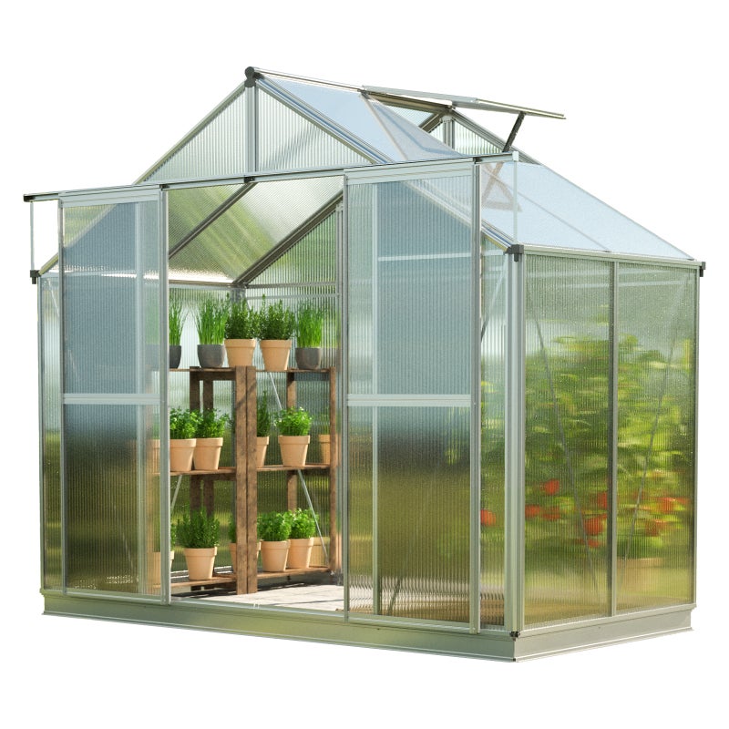 GFP szklarnia Topas 2 rama aluminiowa 225x133 cm - płytami poliwęglanowymi ok. 6 mm - z ramą fundamentową i aut. mechanizm otwierania okien