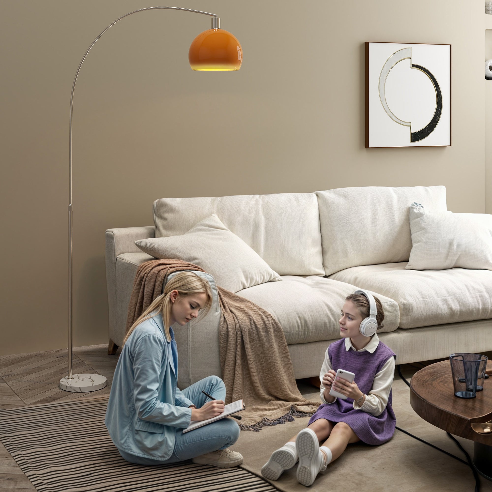 Lampadaire sur pied salon - HOMCOM - abat-jour minimaliste à haut mât et interrupteur à pied - métal - 26 x 90 x 180 cm - orange - 9