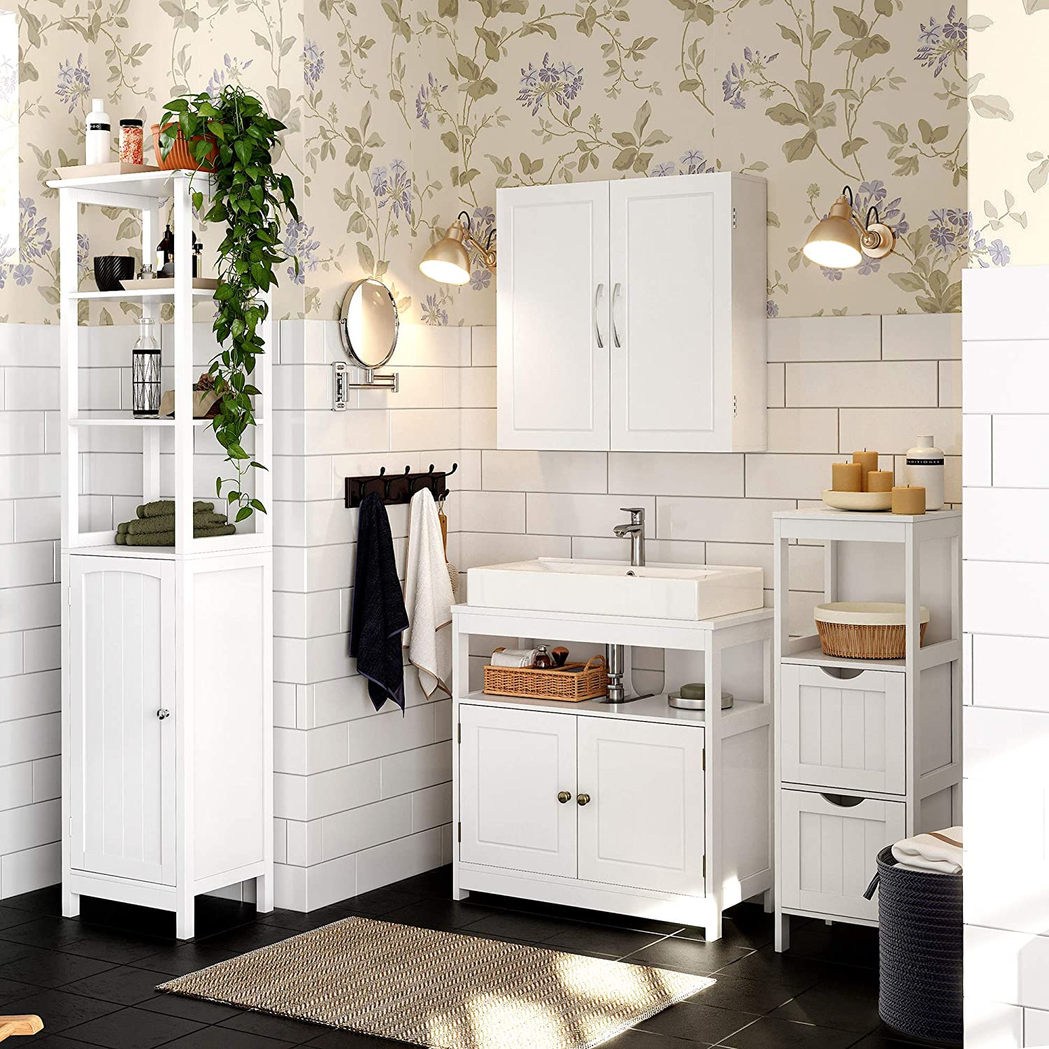 Armoire de Salle de Bain, 2 Portes, avec 2 étagères, 60 x 18 x 60 cm, Blanc Mat - 2