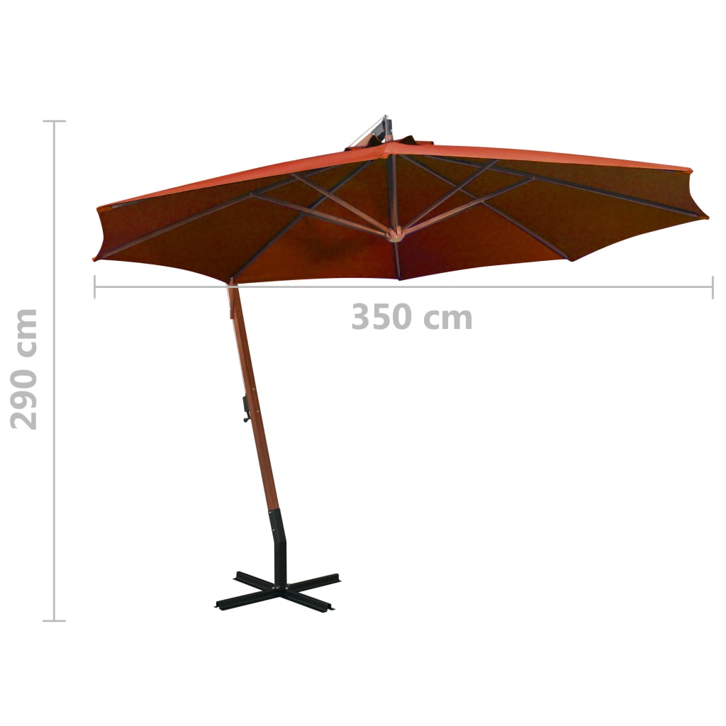 Parasol suspendu avec mât Terre cuite 3,5x2,9 m Bois de sapin - 9