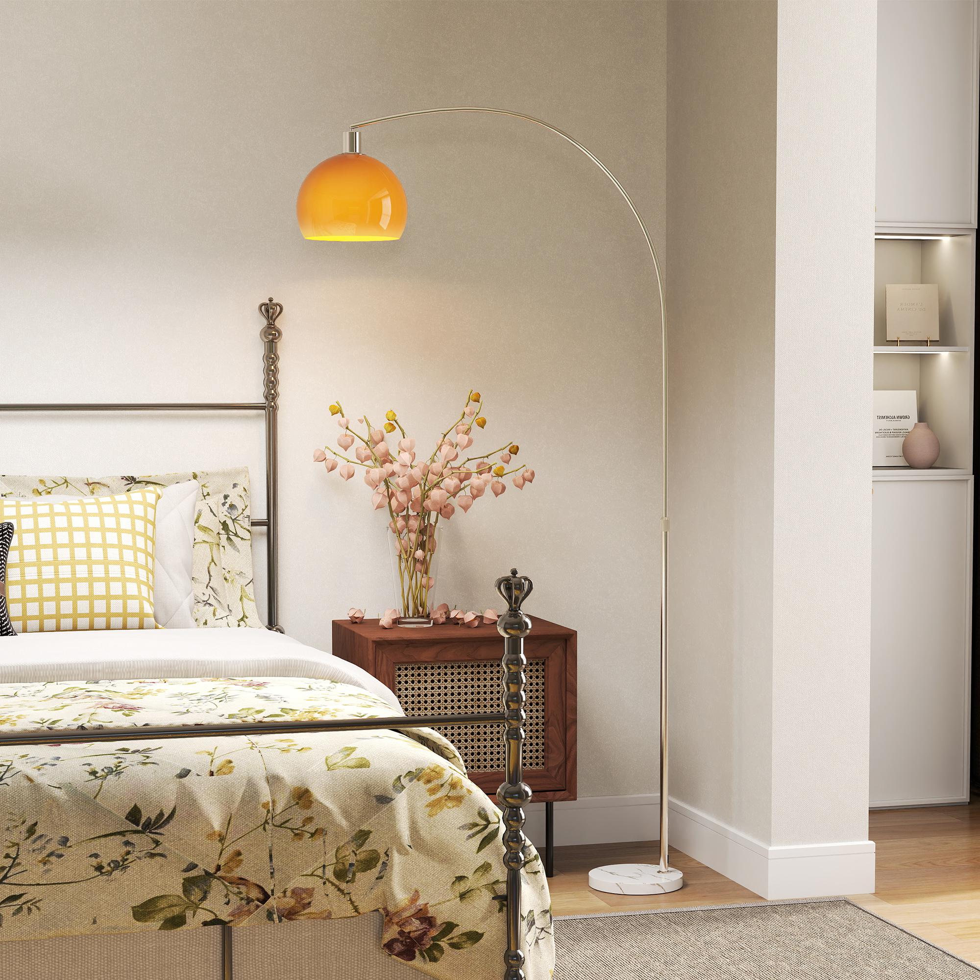 Lampadaire sur pied salon - HOMCOM - abat-jour minimaliste à haut mât et interrupteur à pied - métal - 26 x 90 x 180 cm - orange - 2