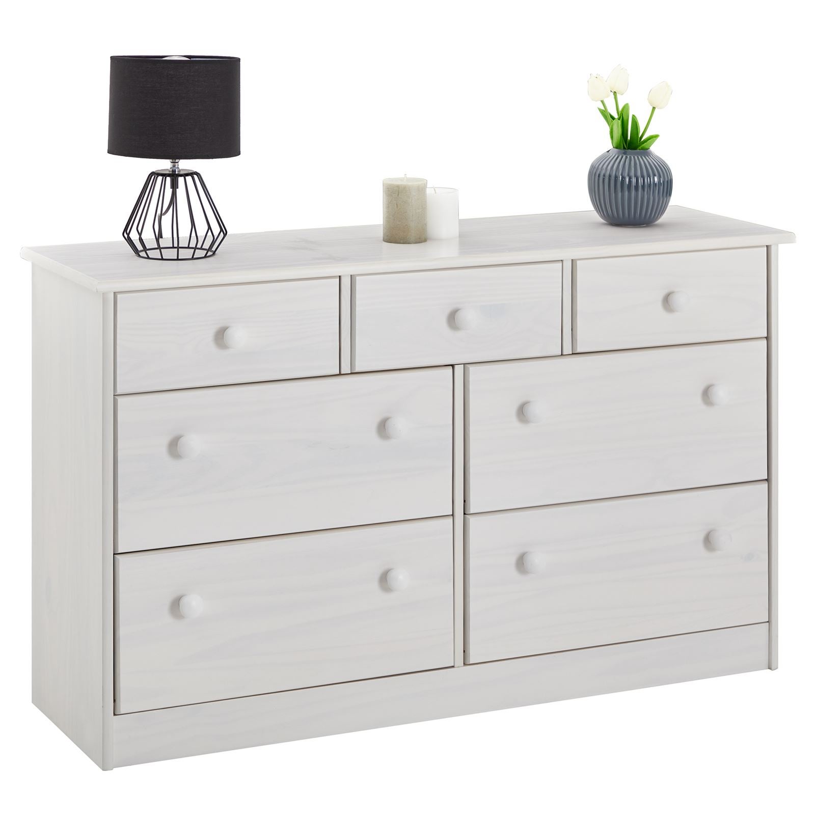 Commode en pin RONDO, 3+4 tiroirs lasuré blanc | Leroy Merlin