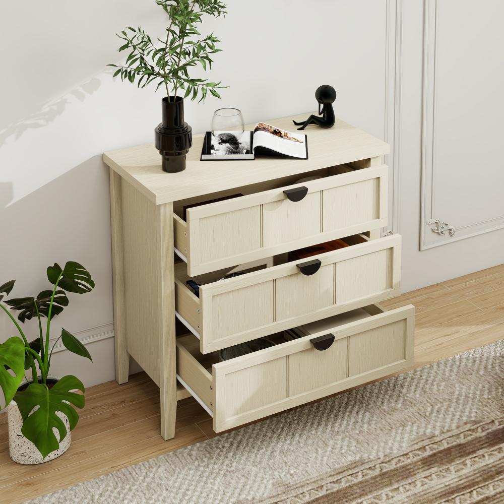 Komoda 80×40×80 cm z 3 szufladami, imitacja naturalnego drewna z liniowym grawerunkiem, idealna do salonu, sypialni i biura - 3