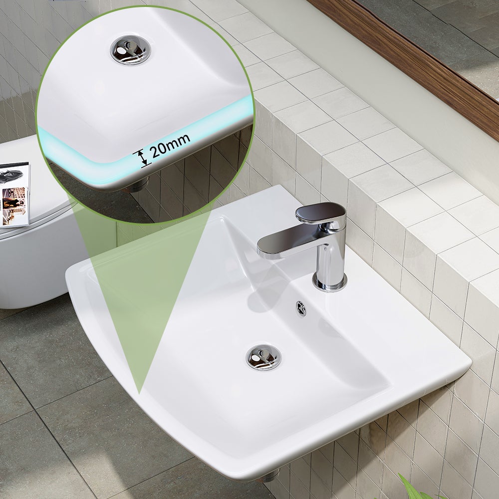 Lavabo en céramique, 1 trou pour robinet, avec trop-plein, pour petits invités, WC, petit lavabo, en céramique, blanc, 48 x 42 cm HOROW - 5