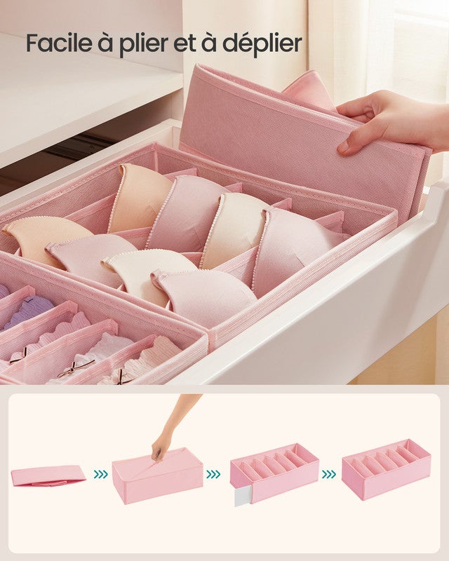 Lot de 8 Séparateurs de Tiroirs, Organiseur de Sous-vêtements Pliables, Chaussettes et Cravates, Boîtes de Rangement en Tissu pour Armoires, Rose - 6
