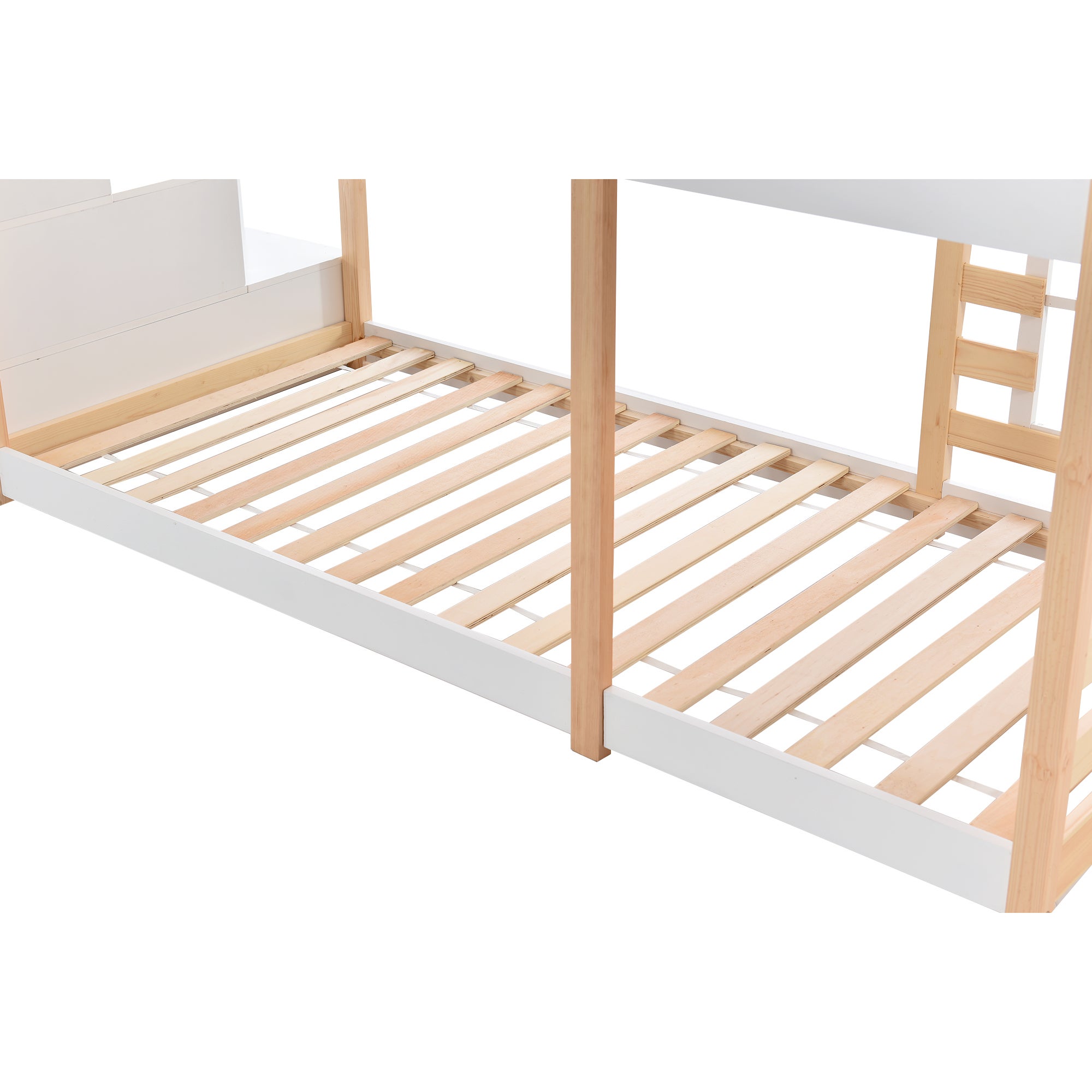 Lit superposé enfant 90x200 cm design maison dans les arbres - EN 747- lit mezzanine en bois en rangements escalier et barrières sécurité, naturel - 8
