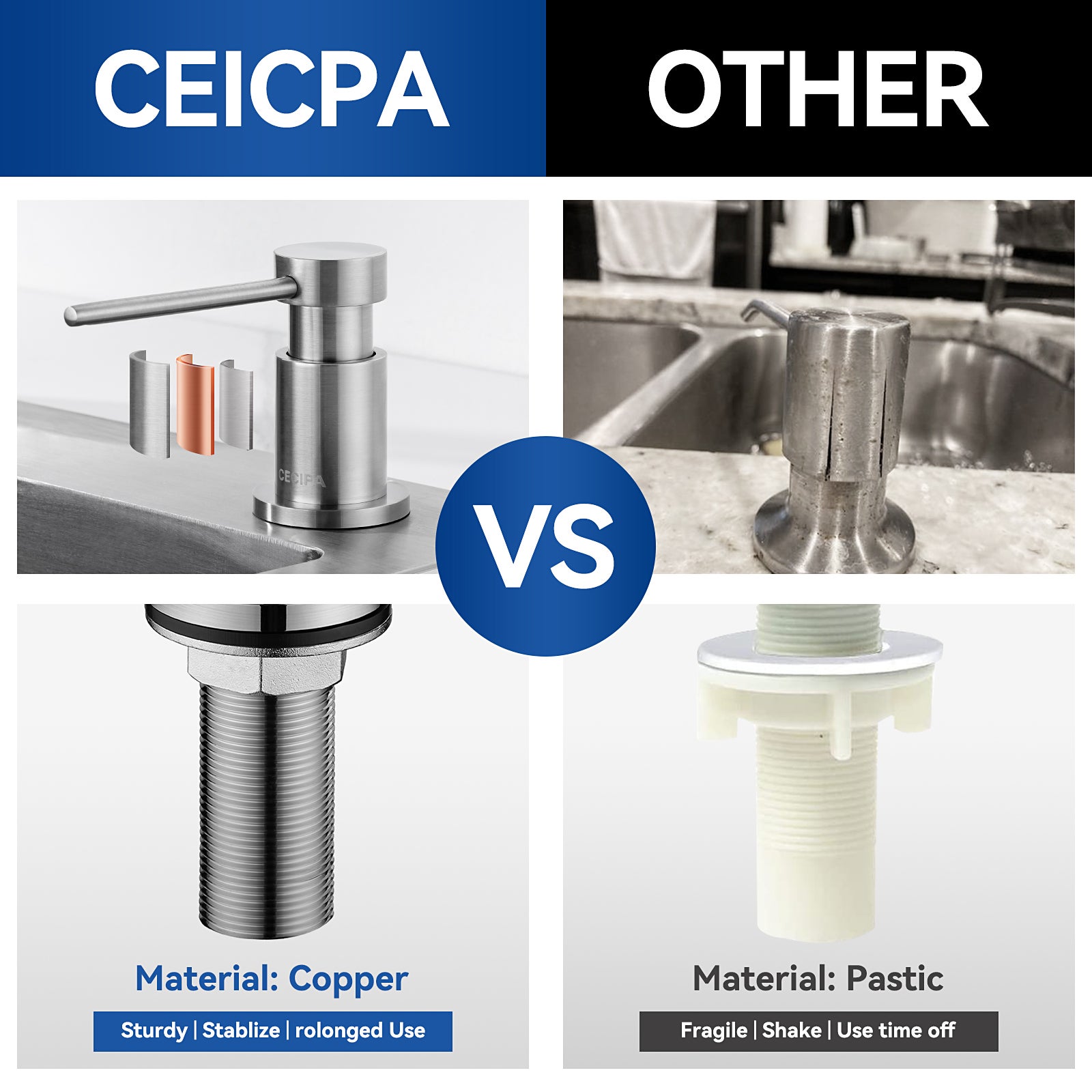 Cecipa max Distributeur de Savon de Cuisine Brossée Distributeur de Savon pour Evier avec Récipient + Tuyau d'extension en Silicone,EU Modèle - 9