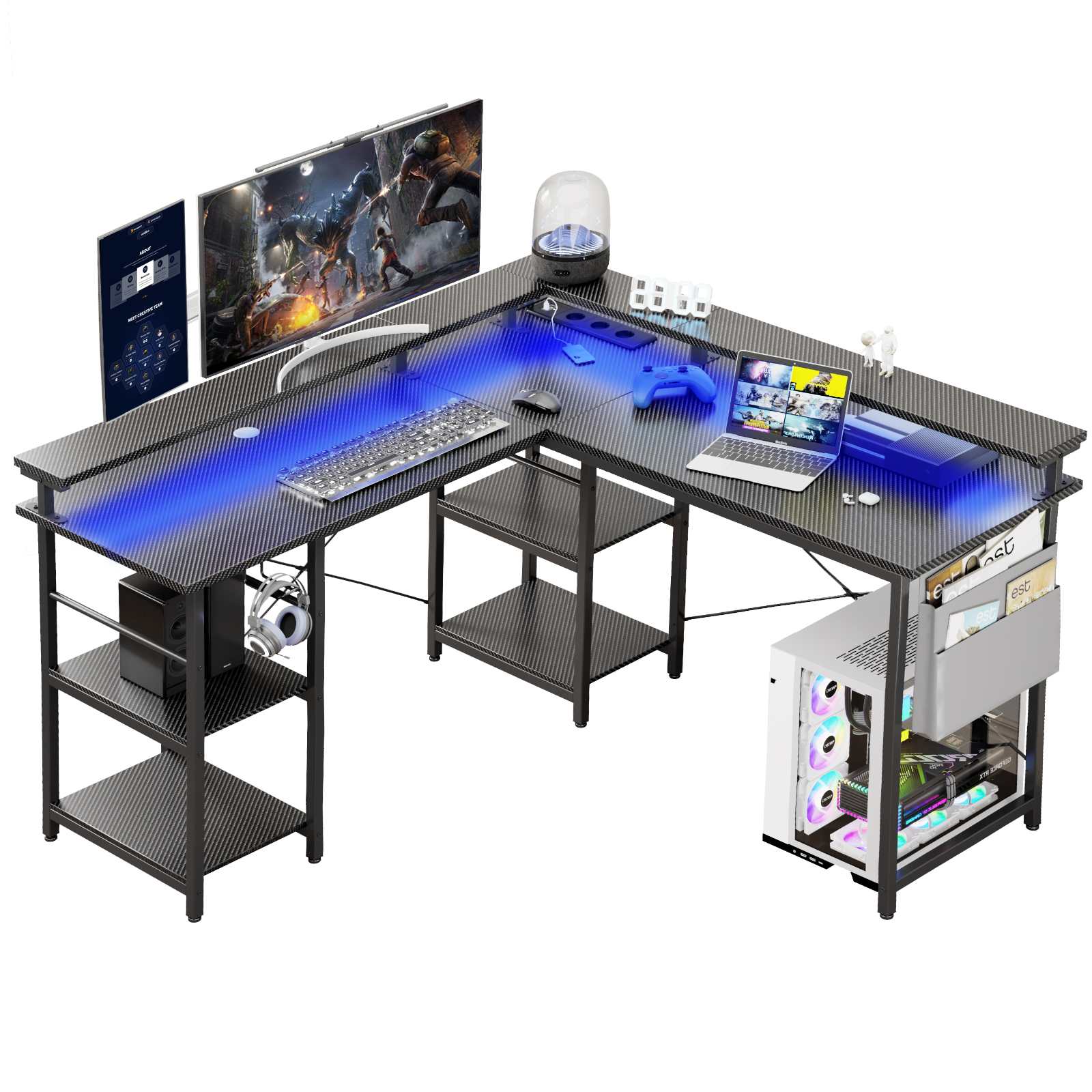 Bureau Gaming en L avec LED & Prise de Courant, Bureau Réversible 78 Bureau Gaming en L avec LED & Prise de Courant, Bureau Réversible 78