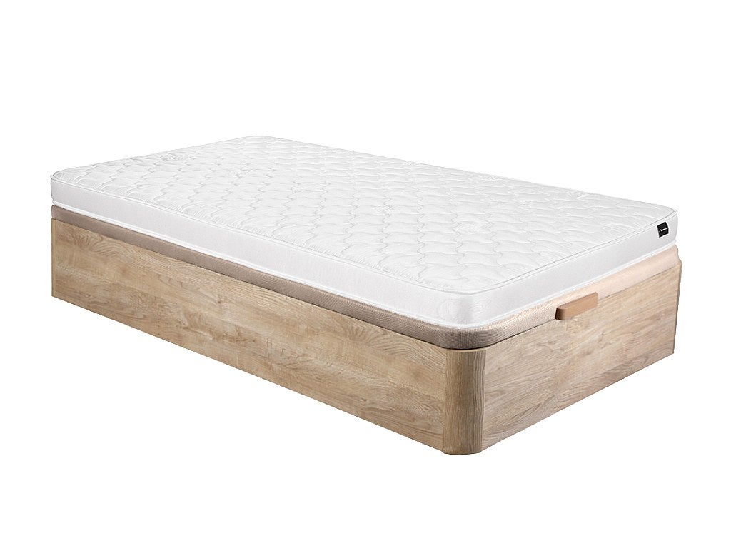Zestaw 90 x 190 cm stelaż ze skrzynią naturalny jasny + materac piankowy o grub. 15 cm - DANAE II marki YSMÉE