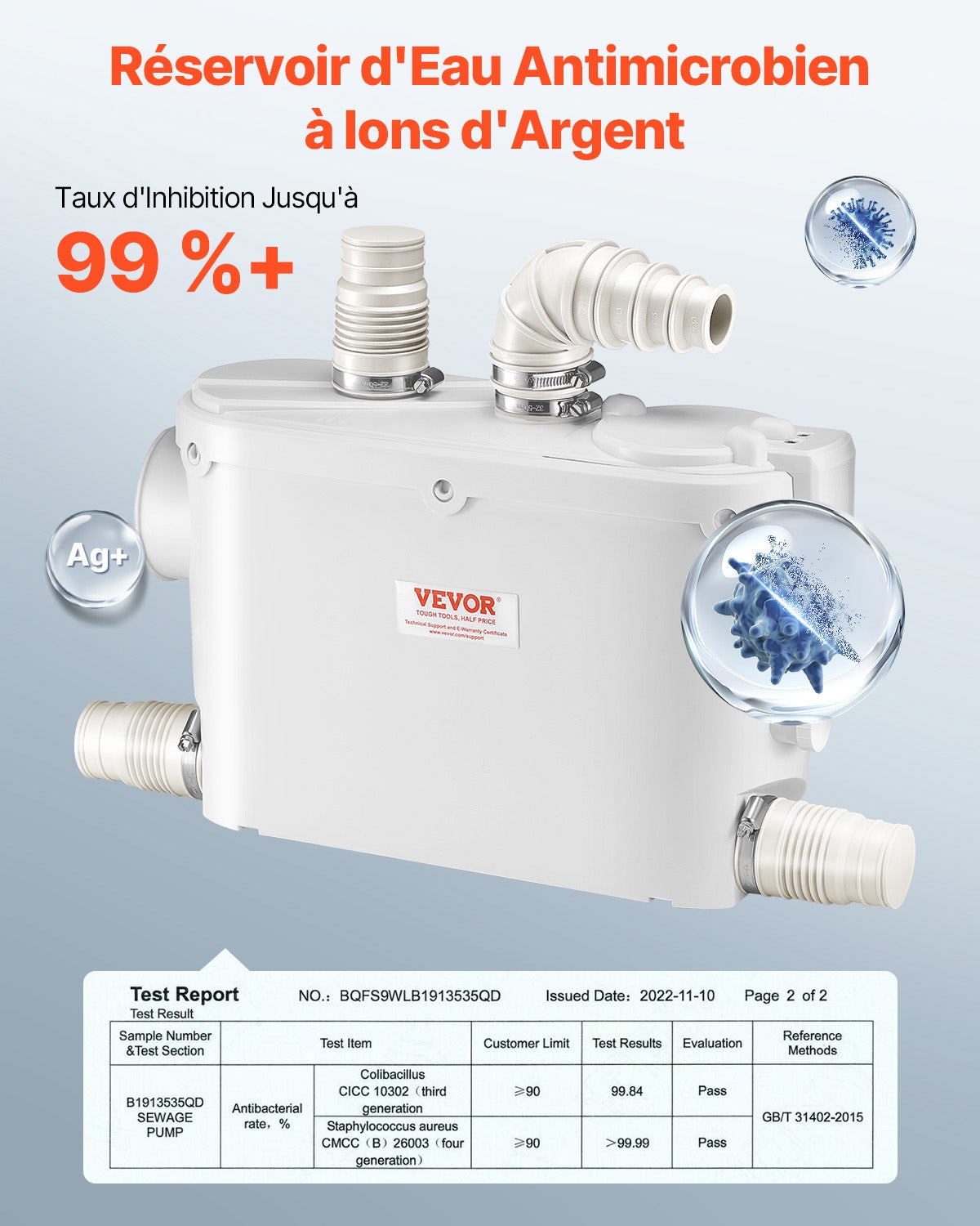 Pompe Macératrice VEVOR 500W, Pompe de Relevage 6600 L/h, Hauteur 8 m, 3 Entrées pour Toilette, Évier, Douche, Baignoire, Buanderie - 4