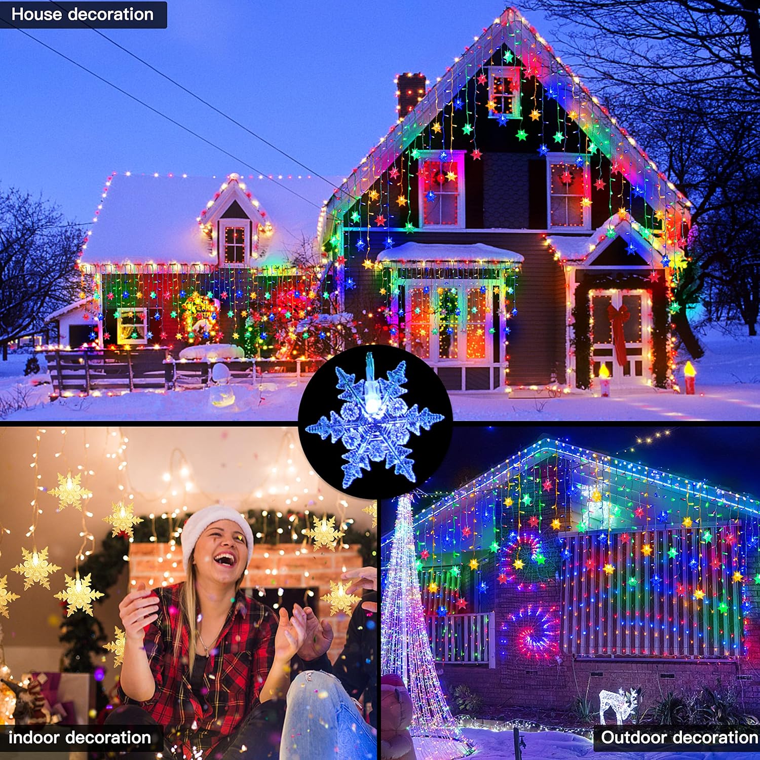 Guirlande lumineuse LED rideau, 9 m, 360 LED, étanche IP44, avec 8 modes d'éclairage, télécommande, décoration de Noël intérieure/extérieure - 4