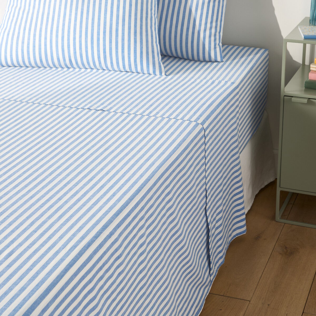 Drap plat en coton, Soizic bleu - Rayé bleu - 180 x 290 cm - 2