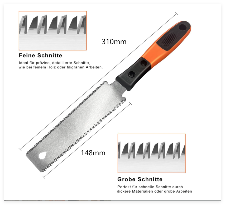 Scie à main japonaise à double tranchant, petite et fine, avec manche antidérapant – Lame en acier au carbone pour le travail du bois. - 2