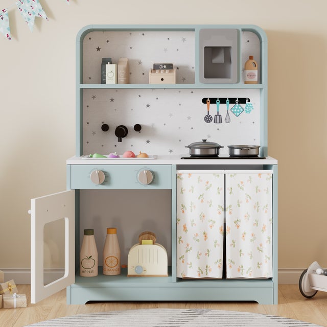 Cuisine Enfants en bois 60x29x81cm - cuisine entièrement équipée - Imitation pour 3 Ans+ (Bleu)