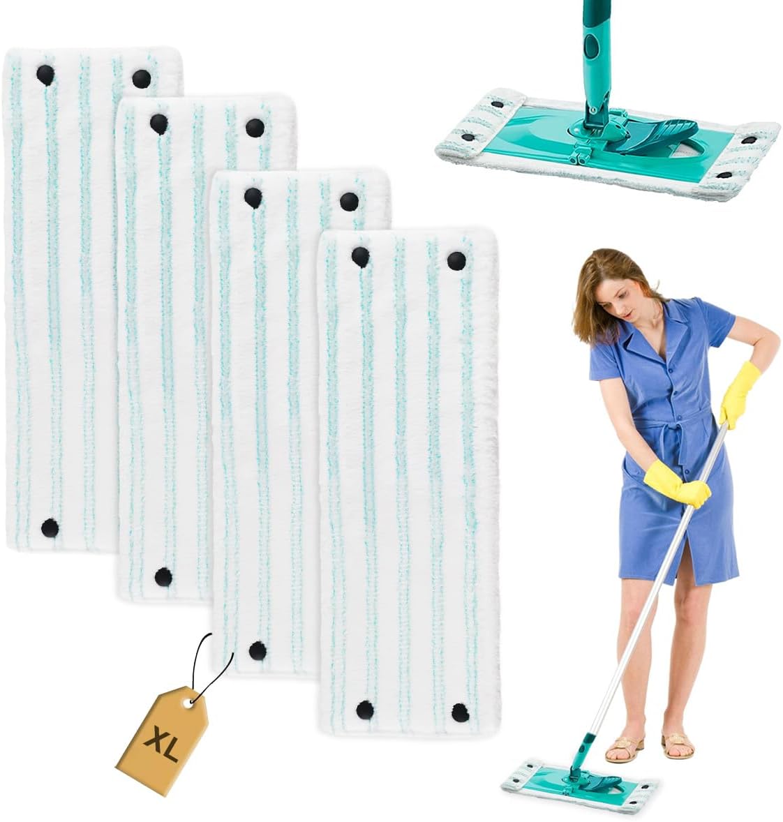4 sztuki zapasowych mopów do Leifheit Clean Twist XL Micro Duo 49x15cm, pokrowce zamienne z mikrofibry, do wszystkich rodzajów podłóg