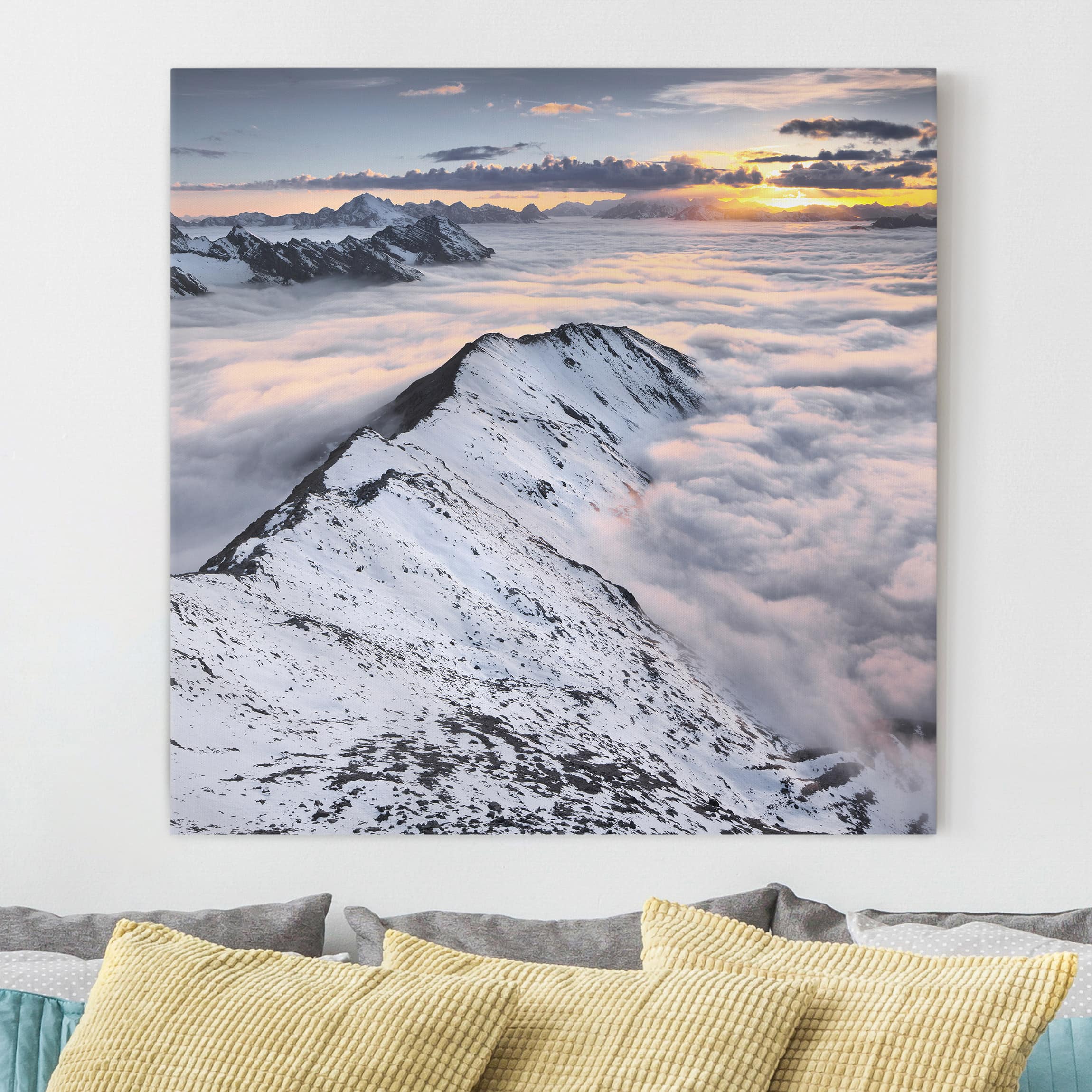 Lienzo cuadro en lienzo bastidor impresion en lienzo blanco cielo paisaje montaña panorama atardecer 132 dormitorio pasillo 30 x 30 cm