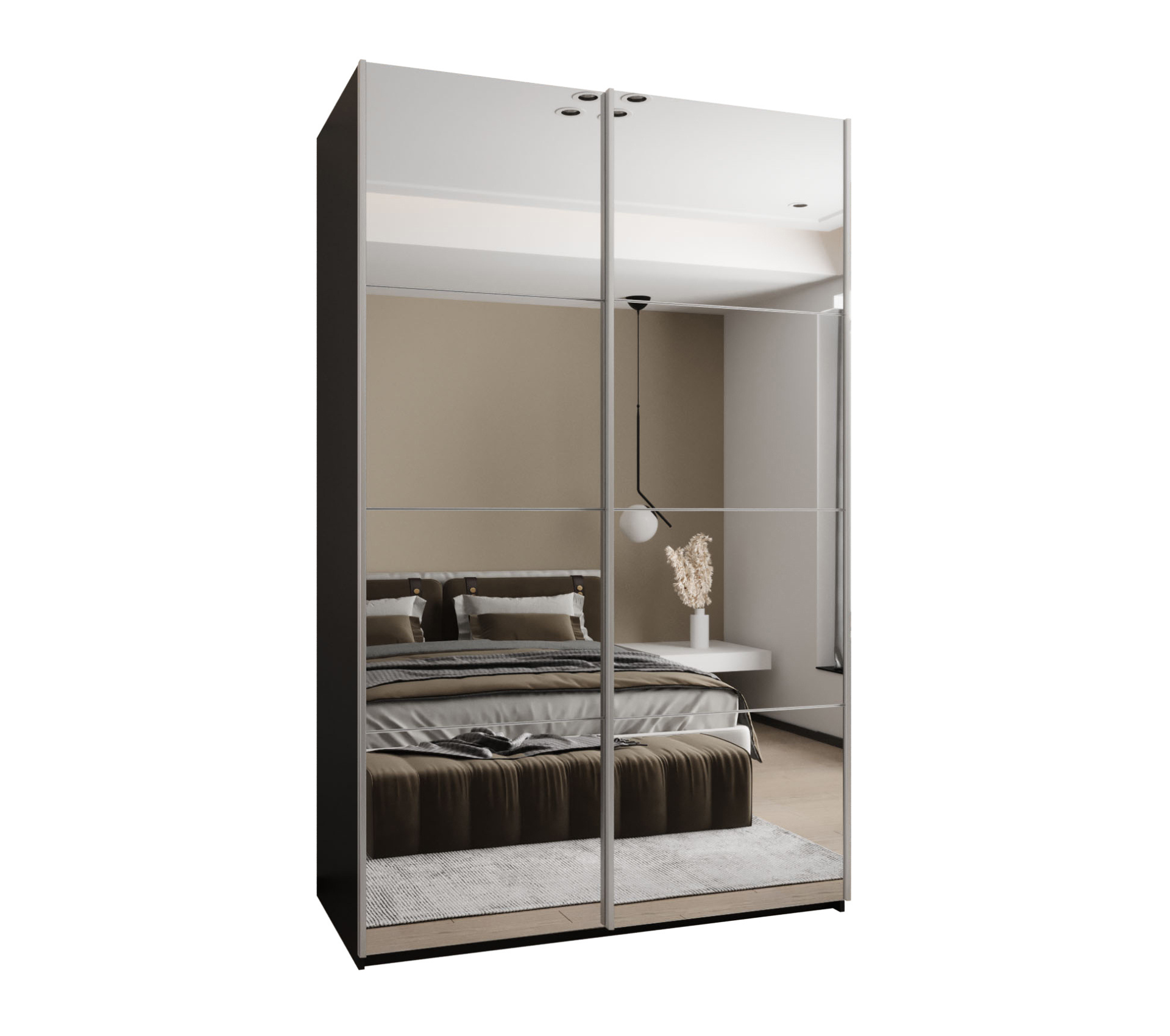 Szafa przesuwna wysoka Lux 2 160 x 64 x 245,5 cm czarny + biały + u. srebrny - Abiks Meble