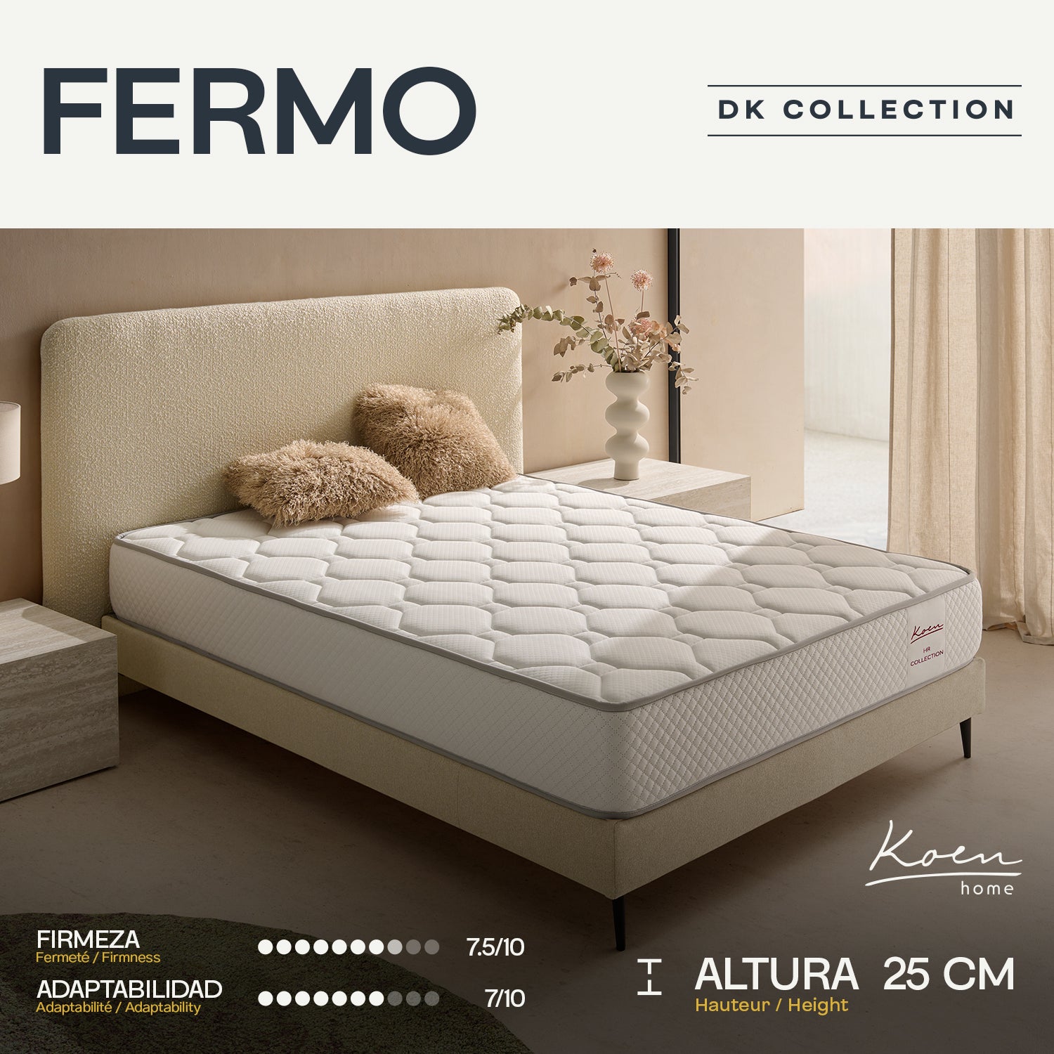 Matelas à mémoire de forme 150x190 cm Fermo - Épaisseur +/- 25 cm - Ferme/Mi-Ferme - Double face, conçue pour l'hiver/l'été - Grande durabilité - 5