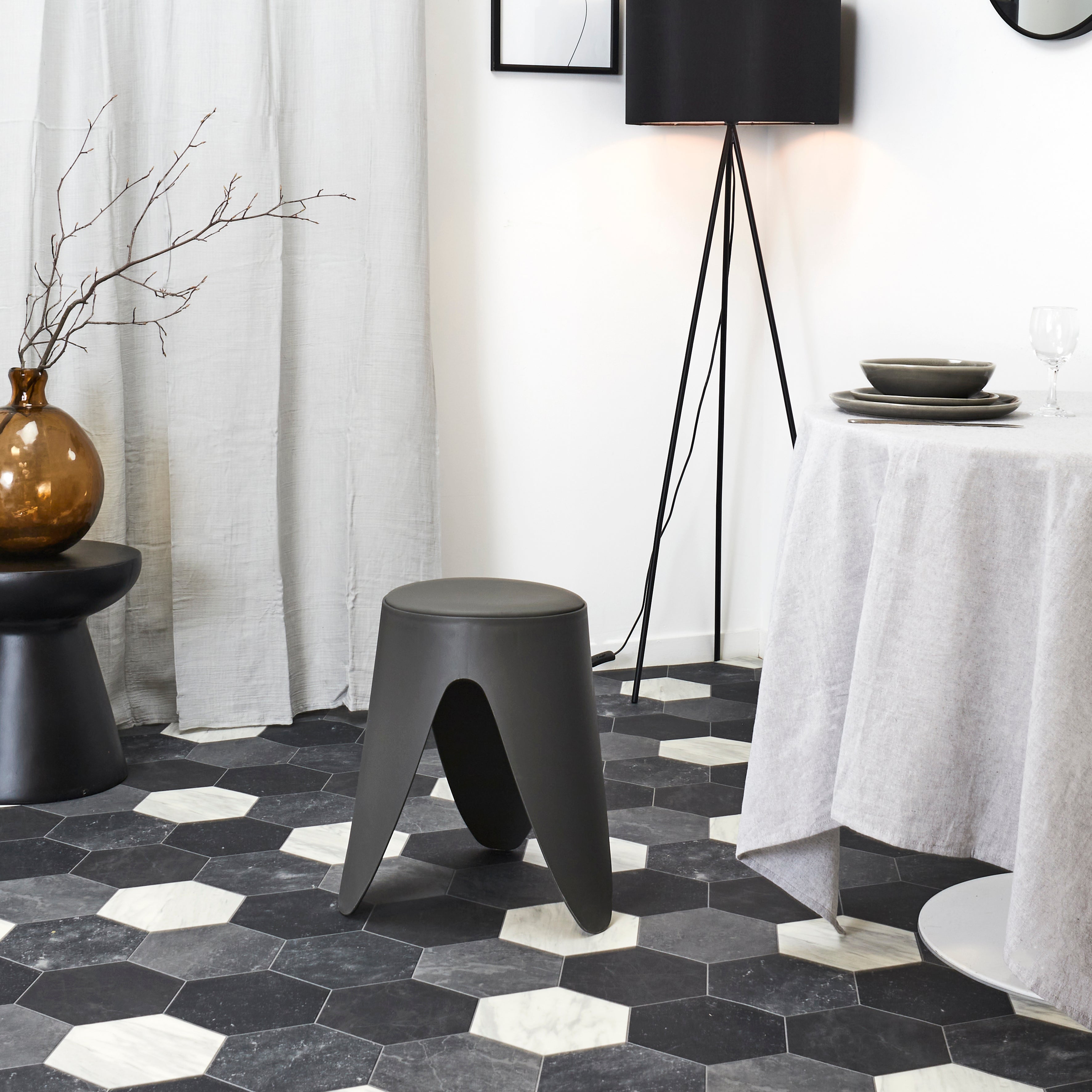 Tabouret - HOME DECO FACTORY - Empilable - Élégant - Gris | Leroy Merlin