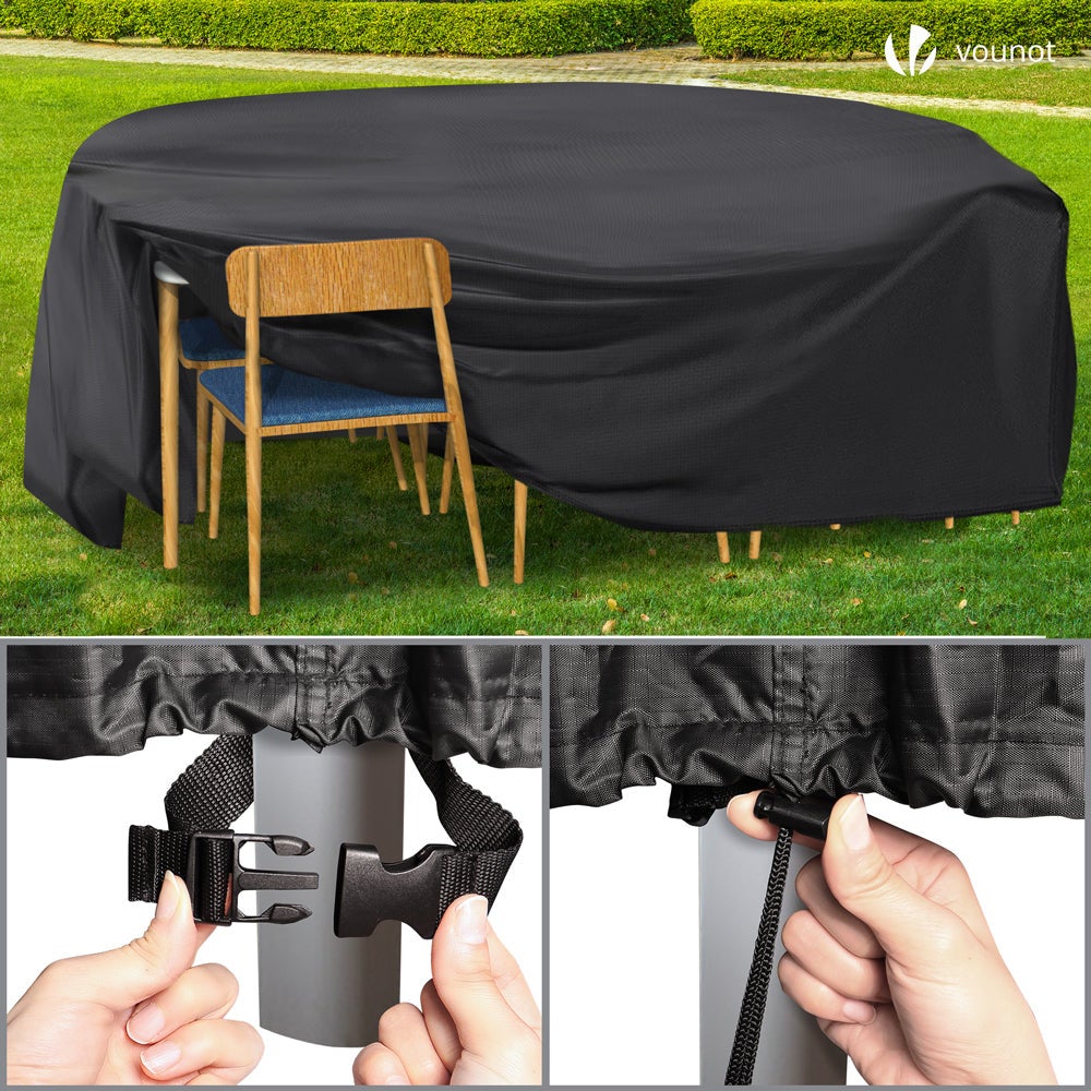 Housse salon de jardin bache de protection 420D φ190x73cm noire VOUNOT® - 6