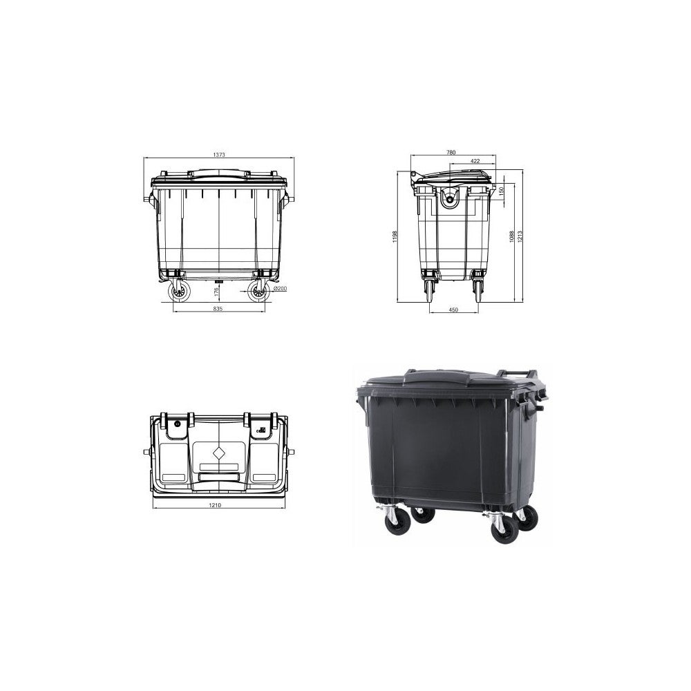 ESE France Conteneur Poubelle à déchets 4 roues - 660L - Robuste et Professionnel - 100% Recyclé - Gris - Fabriqué en France - 6