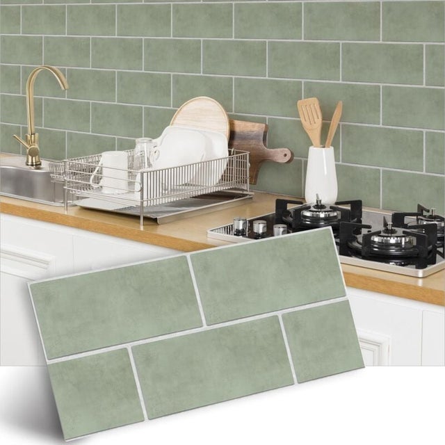 Adhesivos para azulejos de pared y suelo, antideslizantes para cocina y baño, color verde salvia, 30 x 15 cm, paquete de 12