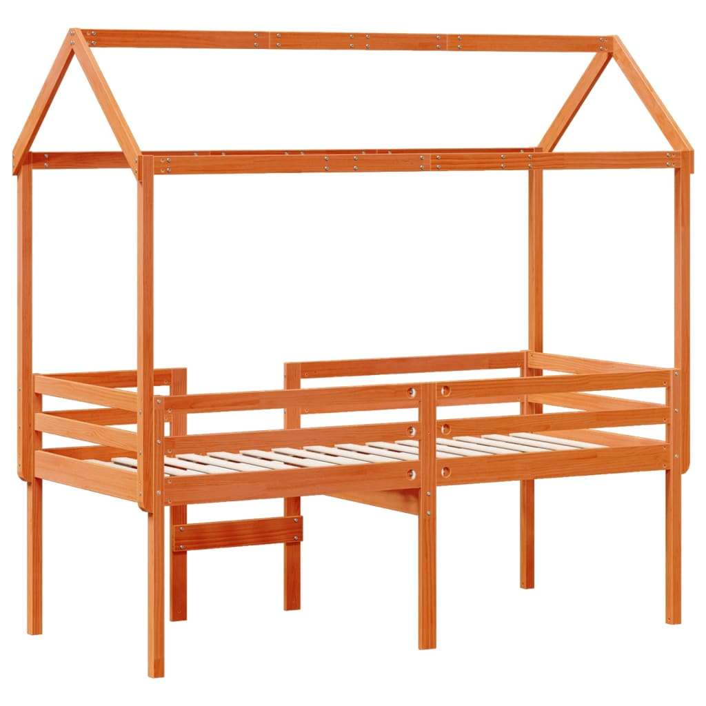 Lit haut avec toit cire marron 90x190 cm bois de pin massif - 8