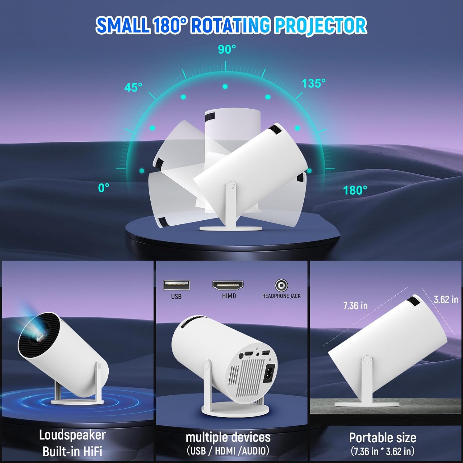 Videoprojecteur avec Android 11 Mini Projecteur WiFi 6 Bluetooth Retroprojecteur 4k 120 ANSI Lumens Projecteur Video Compatible Telephone/TV/HDMI/USB - 4