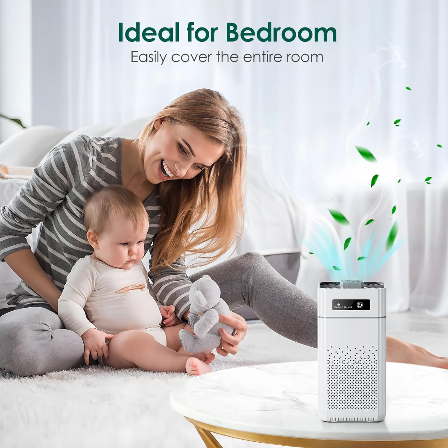 Purificatore d'aria per camera da letto, casa, silenzioso, con filtro HEPA, ideale per allergie, polvere, peli di animali, odori, fumo. - 8