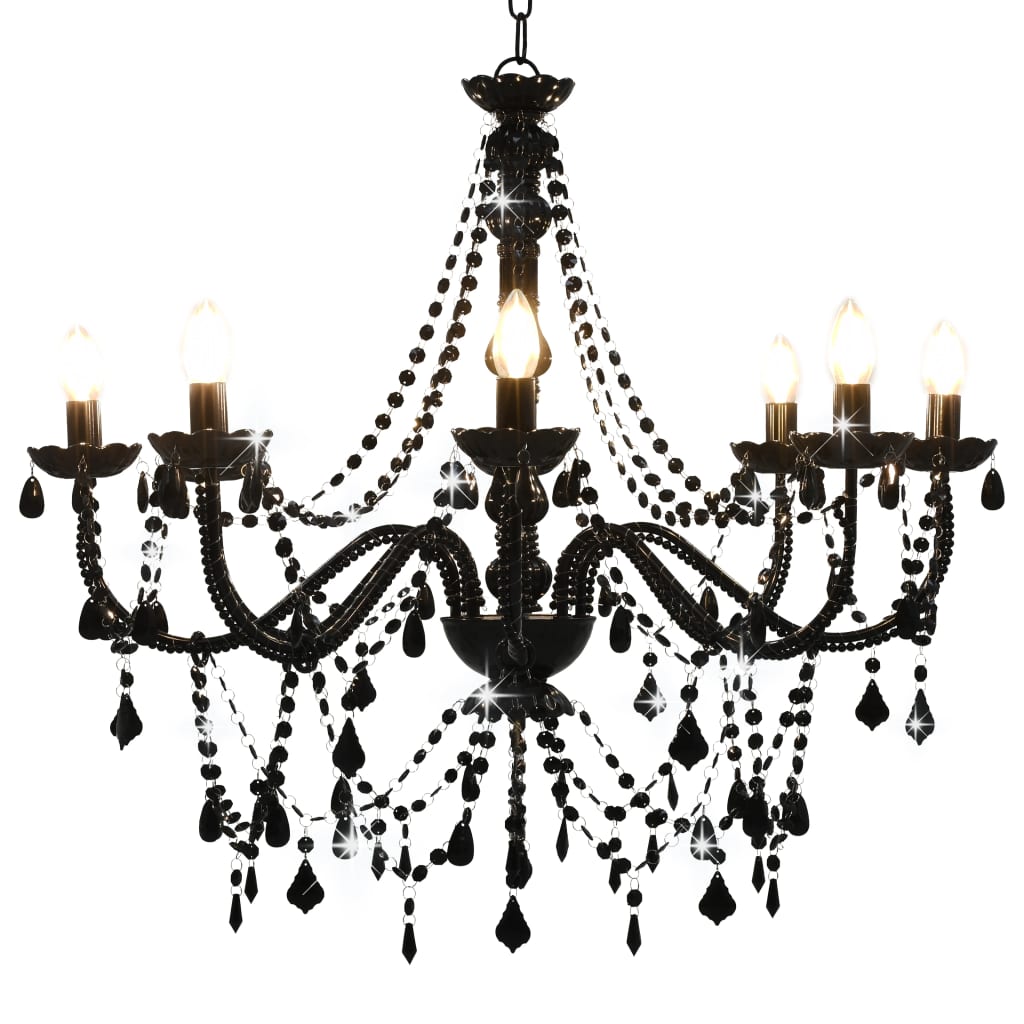 vidaXL Lustre à perles Noir 8 ampoules E14 - 8