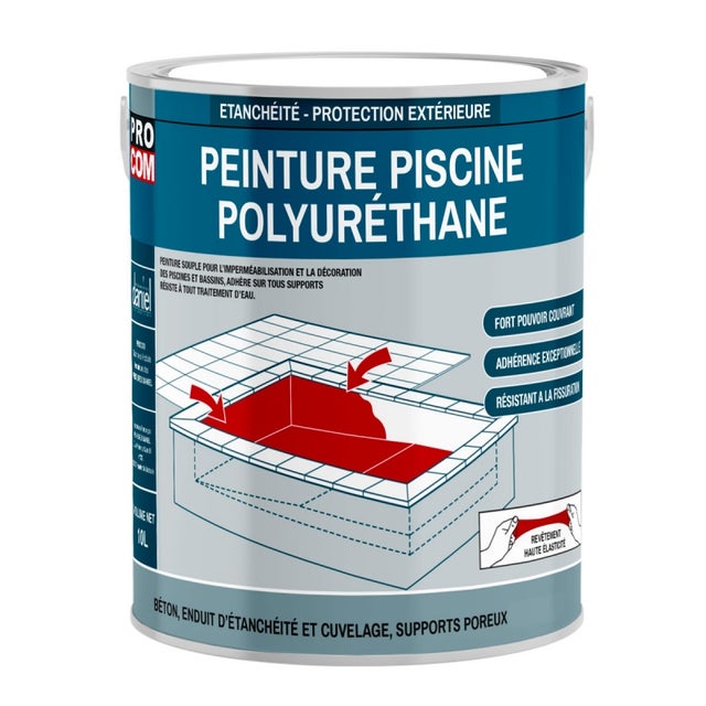 Peinture piscine béton, peinture polyuréthane pour piscine et bassin, étanche et souple, béton, enduit, ciment PROCOM 2.5 litres-Bleu piscine (RAL 24