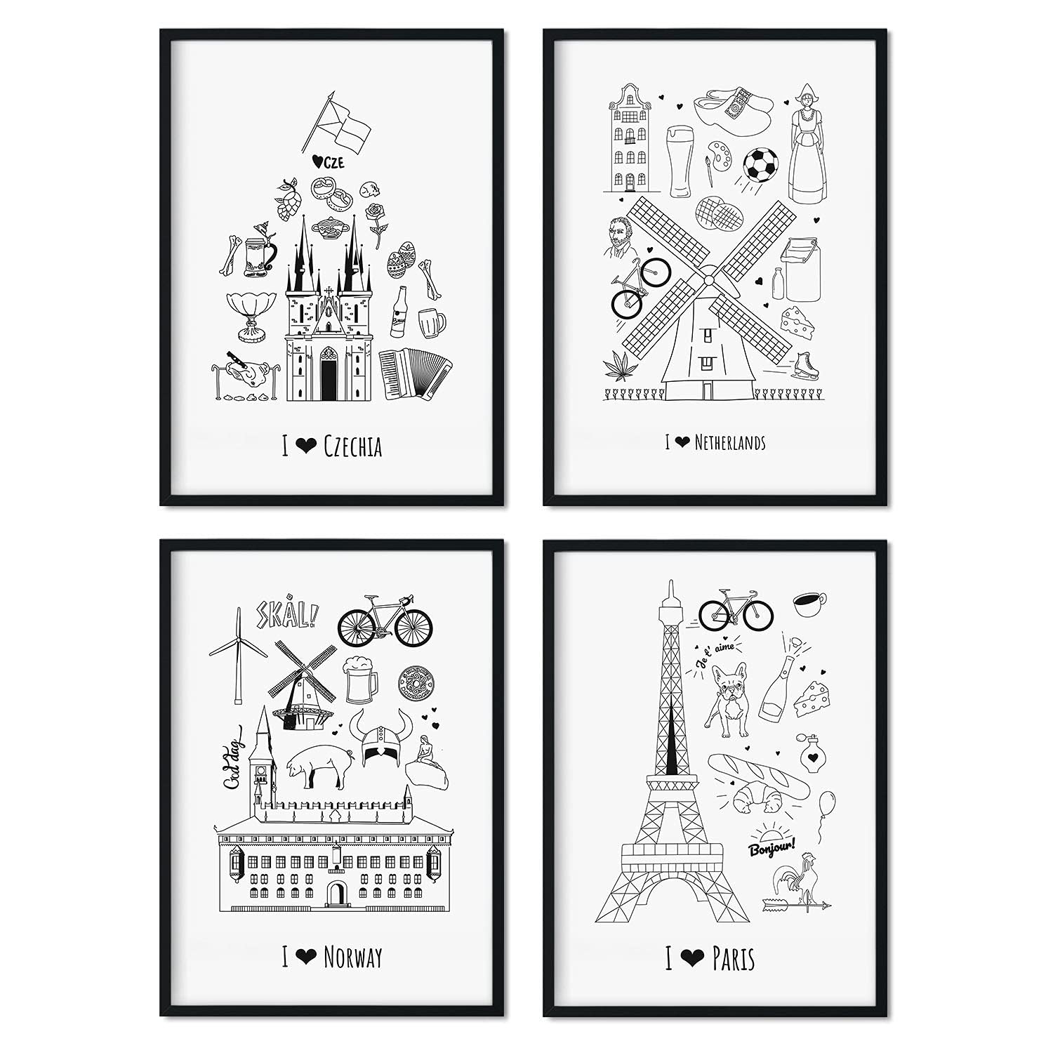 Set de láminas europa 2. pósteres de paises y ciudades del mundo para viajeros. sin marco - a4
