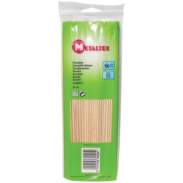 Spiedini Di Legno Metaltex, Confezione Da 100 Pezzi, Lunghezza 25 Cm - Per Barbecue, Antipasti, Cucina