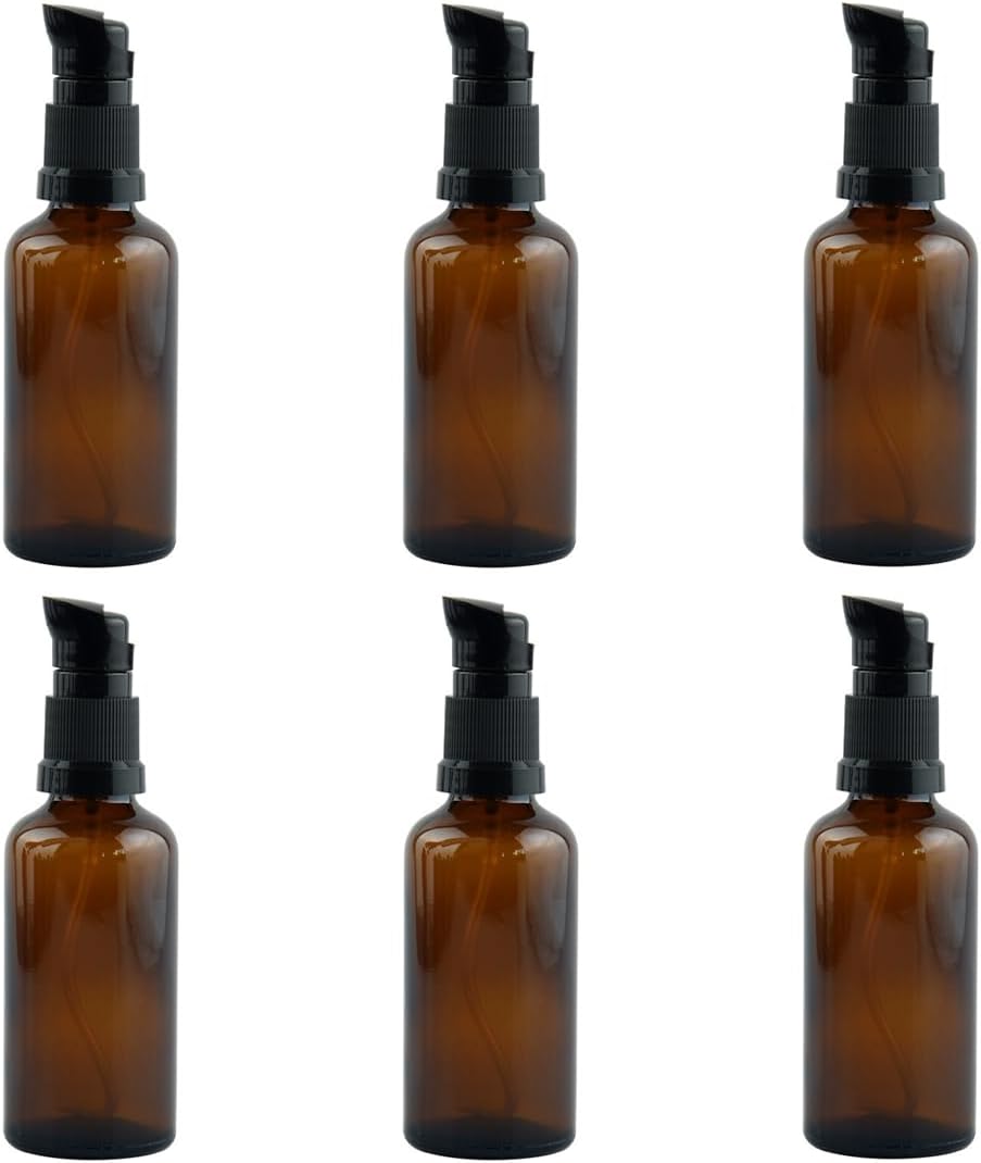 30 ml puste butelki wielokrotnego użytku, 6 butelek szklanych z pompką, puste butelki szklane z pompką do ponownego napełniania w kolorze bursztynowym